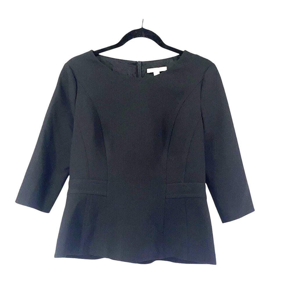 HUGO BOSS Ivero Peplum Scoop Neckline Top Black Womens SZ US 6